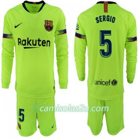 Camisolas de Futebol FC Barcelona Sergio 5 Criança Equipamento Alternativa 2018/19 Manga Comprida